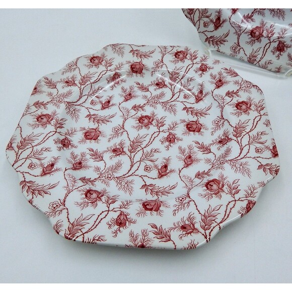 Spode China Chintz Red Roses Salad Luncheon Scallop Plate 9 Inch Set/2 - Picture 2 of 5